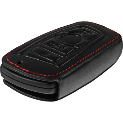 Produktbild von PhoneNatic Echtleder Classic Schlüssel Hülle kompatibel mit der BMW 3er E90, 5er F10 und 7er F01 4-Tasten Fernbedienung in schwarz Funkschlüssel 4-Key