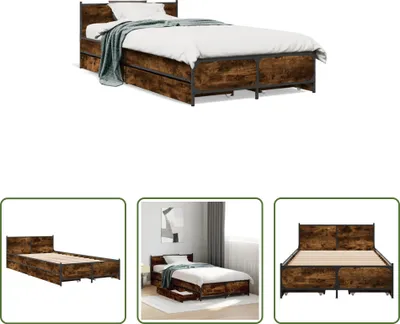 Produktbild von The Living Store Bettgestell mit Schubladen Räuchereiche 75x190 cm Holzwerkstoff