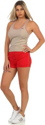 Produktbild von Damen 2 teiler Fitness Sport Short; Dunkelbeige/Rot S/M