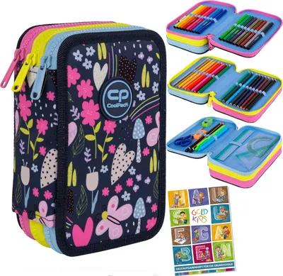 Produktbild von Federmäppchen 3 Fächer - Mäppchen für Mädchen und Jungen - Federmappe 3-Fach Federtasche Gefüllte Schüleretui 46-teilig Schulmäppchen Hausaufgabenheft