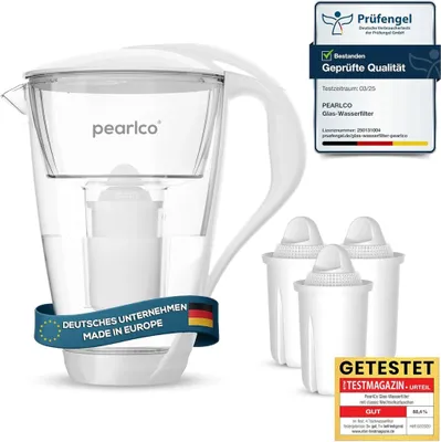 Immagine prodotto di Filtro per l'acqua in vetro bianco, con 3 cartucce filtranti universali