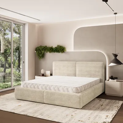 Produktbild von Masseno Polsterbett FELURO 180x200 cm, Polsterbett mit Bettkästen -Creme, TILIA 03