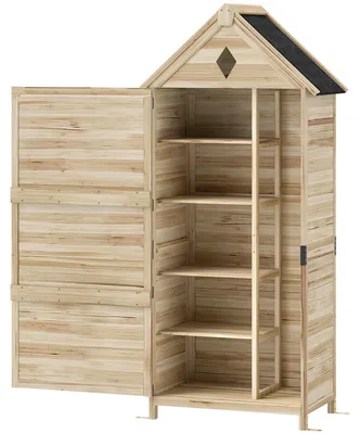 Imagen del producto de Outsunny: Armario de jardín de madera, cobertizo para herramientas impermeable con techo a dos aguas de asfalto