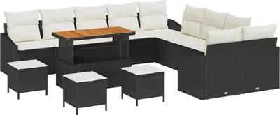 Zdjęcie produktu dla vidaXL Sofa ogrodowa 13-częściowa czarno-kremowa 100 x 100 x 71 cm