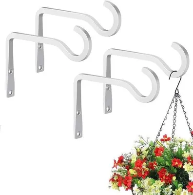Immagine prodotto di Set da 4 ganci per recinzioni da giardino, ganci per vasi da fiori, ganci per supporti per vasi da giardino, ganci per prati, vasi da fiori, mangiatoie per uccelli, lanterne da giardino e campanelli eolici (4 pezzi) (bianco)