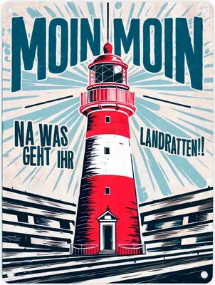Produktbild von Leuchtturm Metallschild in 15x20 cm - Moin Moin Landratten
