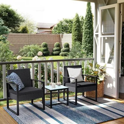 Produktbild von SONGMICS Balkonmöbel, aus PE-Polyrattan, Lounge-Set, Tisch und 2 Stühle, GGF010B05