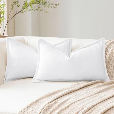 Immagine prodotto di Set di 2 federe per cuscini, effetto lino, 40x60 cm, colore bianco. Cuscini decorativi per divano