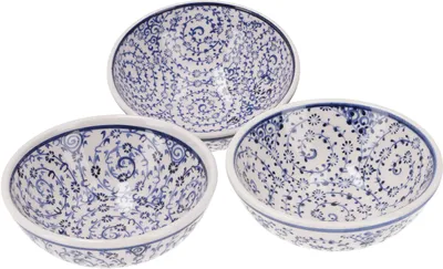 Produktbild von 3`er Set Orientalische Schüsseln, Schale, Müslischale Ø 13 cm, Handbemalt - Weiß/blau, Keramik, Schalen, Schüsseln
