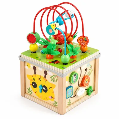 Produktbild von Holz Motorikwürfel Montessori Spielzeug für Kinder ab 1 Jahr, KI-generiertes Bild
