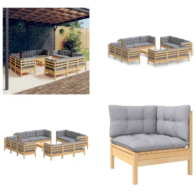 Obrázek produktu pro vidaXL 13dílná zahradní lounge souprava s šedými polštáři borovice - zahradní lounge souprava - zahradní lounge soupravy - lounge souprava - lounge soupravy