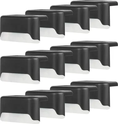 A collection of solar deck lights arranged in rows on a white background.