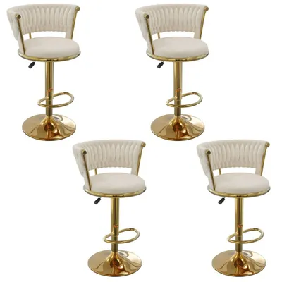 Produktbild von 4er Set Barhocker mit Samt 360° Drehstuhl Tresenhocker Küchenhocker höhenverstellbar mit vergoldeten Beinen Weiß gold