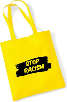 Produktbild von Huuraa Jutebeutel Stop Racism 10 Liter Yellow Baumwolle Tasche Geschenkidee