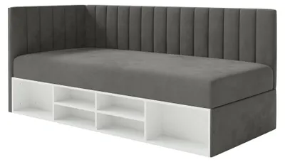 Produktbild von Selsey Ventrio - Jugendbett linksseitig mit Regalen, Easy-Clean-Samtbezug, dunkelgrau