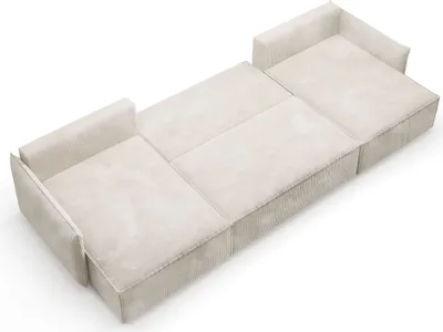 Produktbild von U-Form Ecksofa ANTONIO ABRIAMO-POSSO 362x148x70 cm mit Schlaffunktion & Bettkästen - Eckarniutur / Couch in Cord-Bezug - Hellbeige