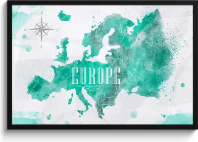 Produktbild von MuchoWow® MuchoWow® Gerahmtes Poster Aquarell - Weltkarte - Europa 90x60 cm - Poster mit zchwarzem Bilderrahmen - Fotorahmen - Foto-Plakat