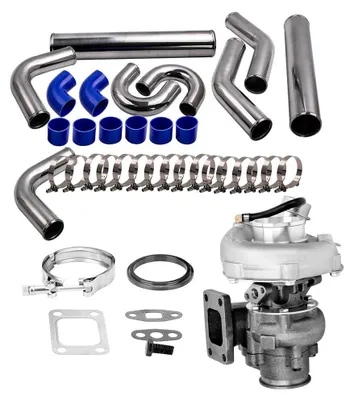 Image de Kit de tuyaux universel de 76 mm (3") pour intercooler turbo + raccord V-Band pour turbocompresseur T3 à refroidissement d'huile
