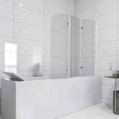 Produktbild von Jopassy Badewannenaufsatz faltbar Klar NANO Glas ESG 6mm Duschabtrennung für Badewannen 3-teilig faltbar 120*140CM Silber