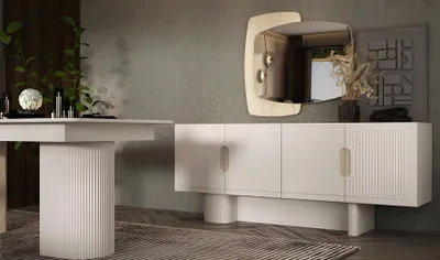 Image de Buffet élégant Miroir raffiné Meuble de rangement pour salon