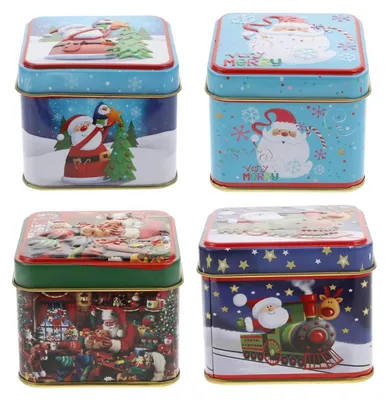 Produktbild von Metall-Keksdosen 4er Set Weihnachten Vintage Blechdosen Vorratsdosen Gebäck Süßigkeiten Schachteln Xmas Deko
