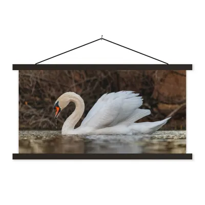 Produktbild von MuchoWow® Textilposter Schwan - Wasser - Tiere - Vogel 150x75 cm mit schwarzem Rahmen - Posterleiste