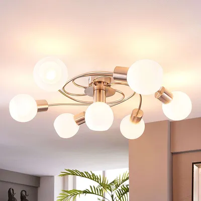 Produktbild von Lindby Modern Moderne plafondlamp staal met glas 7-lichts incl. LED - Ciala / Innenbeleuchtung / Wohnzimmerlampe / Schlafzimmer / Küche /Stahl Organisch LED geeignet E14 Max. 7 x 4 Watt