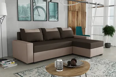 Produktbild von Ecksofa Schlafsofa Sofa HEDVIG LUX Manila Hellbraun- Dunkelbraun Ottomane Rechts