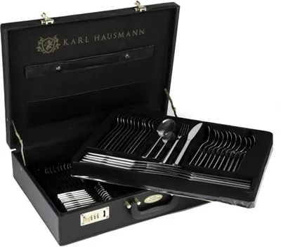 A Karl Hausmann cutlery set in a black briefcase.