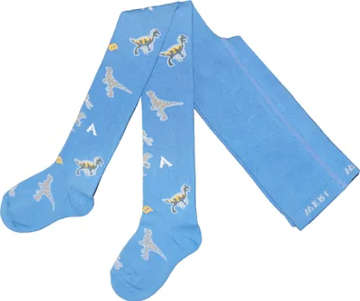 Produktbild von Kinderstrumpfhosen für Jungen aus Baumwolle Dinos Mittelblau Größe 92-98