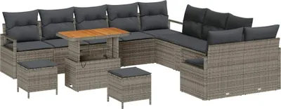 Image de Ensemble de canapés de jardin vidaXL avec coussins, 13 pièces, gris, en polyrotin