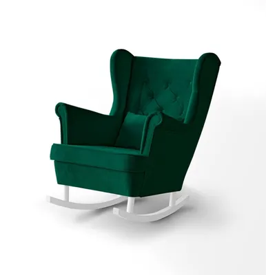 Produktbild von Beautysofa Schaukelsessel Fabio mit Holzbeine, Ohrensessel aus Velours, Polstersessel mit Wellenfedern(Stoff: kronos 19 -dunkelgrün, Beinefarbe: Weiß)