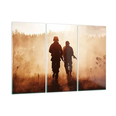 Produktbild von Bilder auf glas - Soldat Gewehr - 165x110cm - Glasbilder - Wandbilder - Kunstdruck - zum Aufhängen bereit - Wanddekoration aus Glas - Glas Bilder - Wandbild auf Glas - 3 Teile - GCE165x110-4043