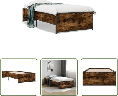 Produktbild von The Living Store Bettgestell Räuchereiche 90x190 cm Holzwerkstoff und Metall