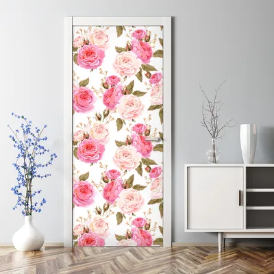 Produktbild von Dekorative Türposter selbstklebend Klebefolie Wandaufkleber Türaufkleber Blumen Rosa Rosen 77 x 200 cm