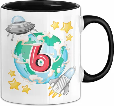 Produktbild von 6. Geburtstag Geschenk Tasse Becher Jungs Mädchen Ufo Welt Galaxie  (Schwarz)