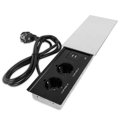 Produktbild von Einbausteckdose Küche Tischsteckdose Versenkbare Fach [2x240V 2USB] MB3 Silber