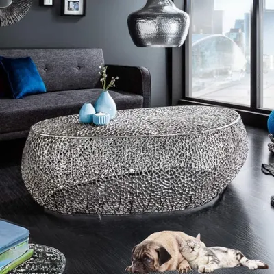 Produktbild von Extravaganter Couchtisch RIXOS ca.120cm Metall silber Handarbeit