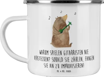 Produktbild von Mr. & Mrs. Panda Campingbecher Gitarre Improvisation - Weiß - Geschenk, Musiker, Elektrisch, Musik, Humor, Outdoor Tasse, Lernen, Haferl, Liebe, Freiheit, Pott, Emaille