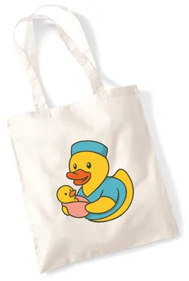 Produktbild von Huuraa Jutebeutel Quietscheente Hebamme Comic Gummiente 10 Liter Natural Baumwolle Tasche Geschenkidee