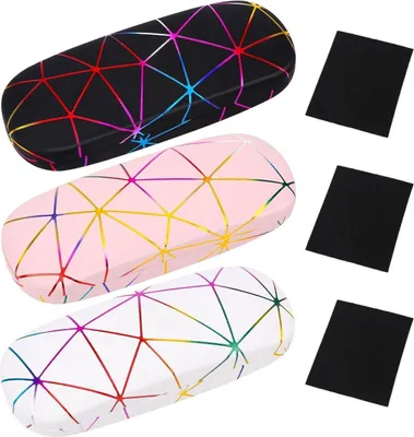 Zdjęcie produktu dla zestaw 3 dużych etui na okulary z marmurowym wzorem, w tym ściereczka do czyszczenia - skórapoliuretan - damskie etui na okulary przeciwsłoneczne - 3 sztuki
