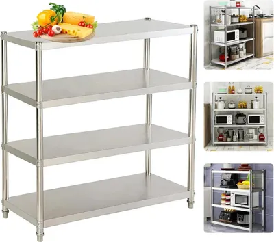 Produktbild von Edelstahl Regal - Küchen Standregal - 4 Ebenen - Tragkraft bis 50 kg - Schwerlast Vorratsregal nicht klappbar - Silber