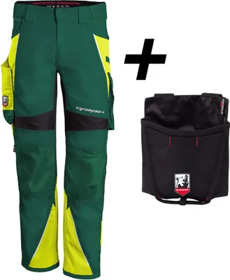 Produktbild von Qualitex Bundhose - BUNDLE IRON Arbeitshose + Workertasche aus Lyocell, Cordura & Stretch - in Farbe: grün/warngelb - Herren: 68 - Damen: 62