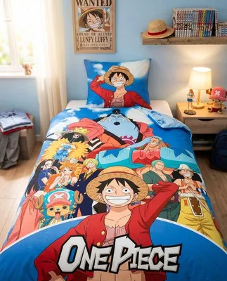 Zdjęcie produktu dla Komplet pościeli "One Piece", kolor niebieski, rozmiar: 140 x 200 cm (wkład), 65 x 65 cm (poduszka), materiał: polibawełna