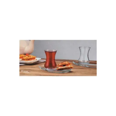 Produktbild von Pasabahce Teeset Incebelli, 125 ml, 4-teilig: 2 Teegläser, 2 Untertassen, Hochwertiges klares Pressglas, Spülmaschinengeeignet, ideal für türkischen Tee & Kräutertee, geschmacksneutral