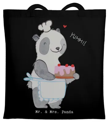Produktbild von Mr. & Mrs. Panda Tote Bag Bär Kochen - Schwarz - Geschenk, canvas tasche, Hobbykoch, Jutebeutel, Laptoptasche, Shopping, Hobbyköchin