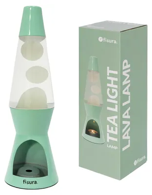 Image de FISURA - Lampe de lave avec bougie, ne nécessite pas d'électricité. Lampe écologique de couleur menthe et blanche