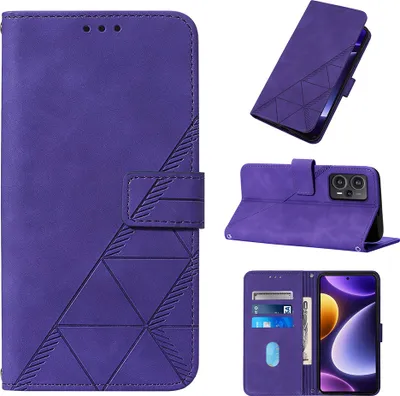 Produktbild von Hülle für Xiaomi Poco F5 /Redmi Note 12 Turbo Prägung Flip Leder Kartenfächer Schutzhülle mit Ständer Lila