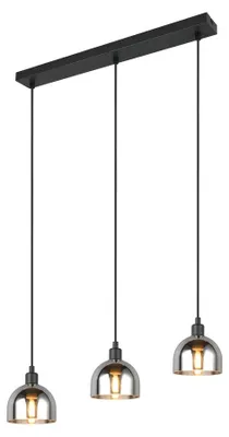 Image de Suspension noire Molly, 3 lumières, abat-jour en verre blanc