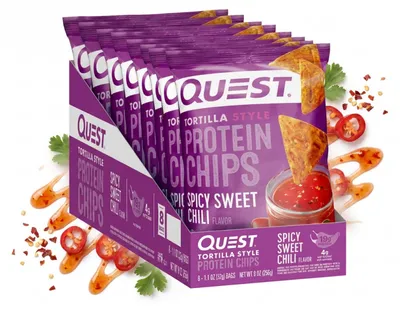 Produktbild von Quest Nutrition Protein Tortilla Chips (8x32g) Spicy Sweet Chili - Funktionelle Lebensmittel - Eiweiß-Snacks